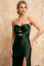 Karina Dark Green Satin Cutout Mermaid Maxi Dress