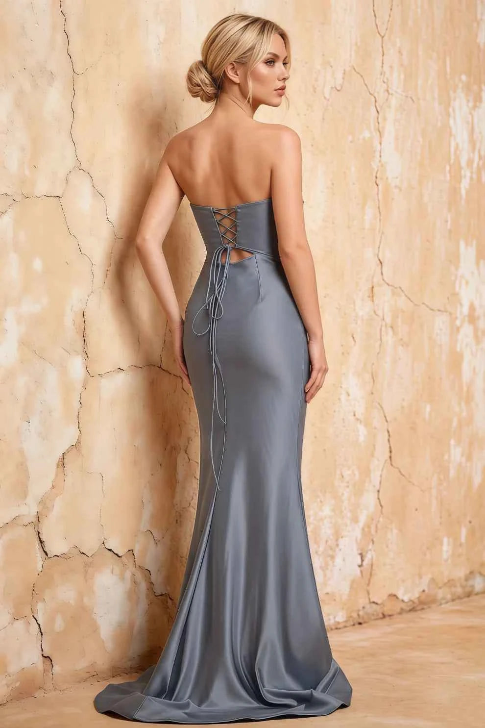 Karina Dusty Blue Satin Cutout Mermaid Maxi Dress