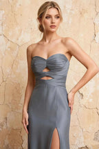 Karina Dusty Blue Satin Cutout Mermaid Maxi Dress