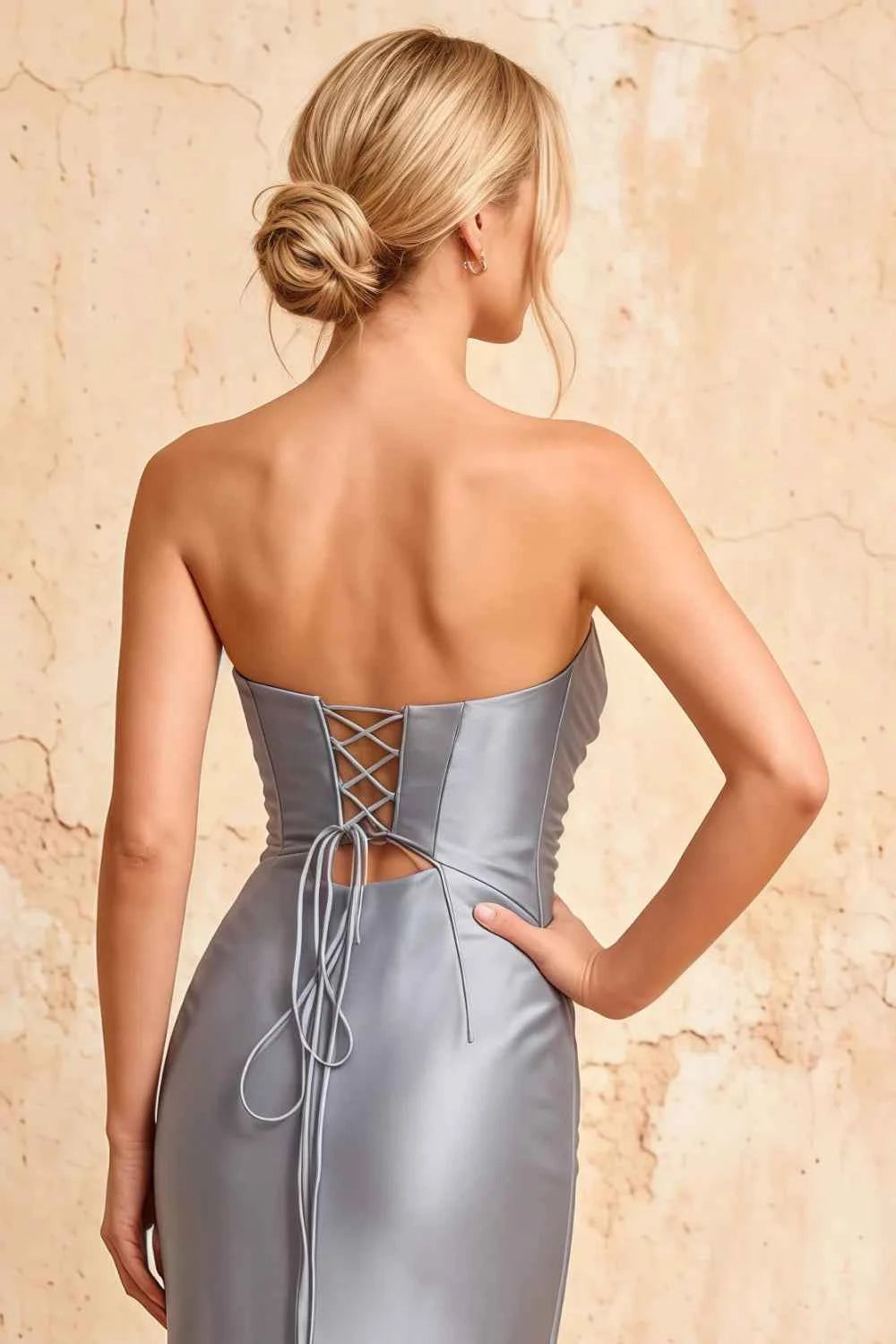 Karina Dusty Blue Satin Cutout Mermaid Maxi Dress