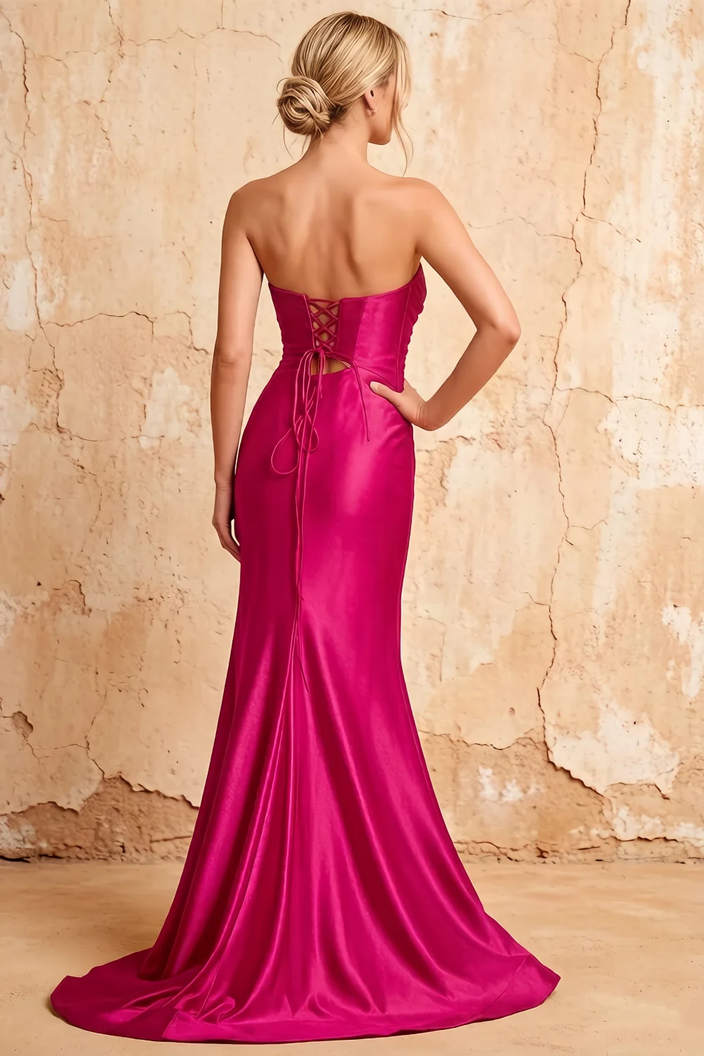 Karina Fuchsia Satin Cutout Mermaid Maxi Dress