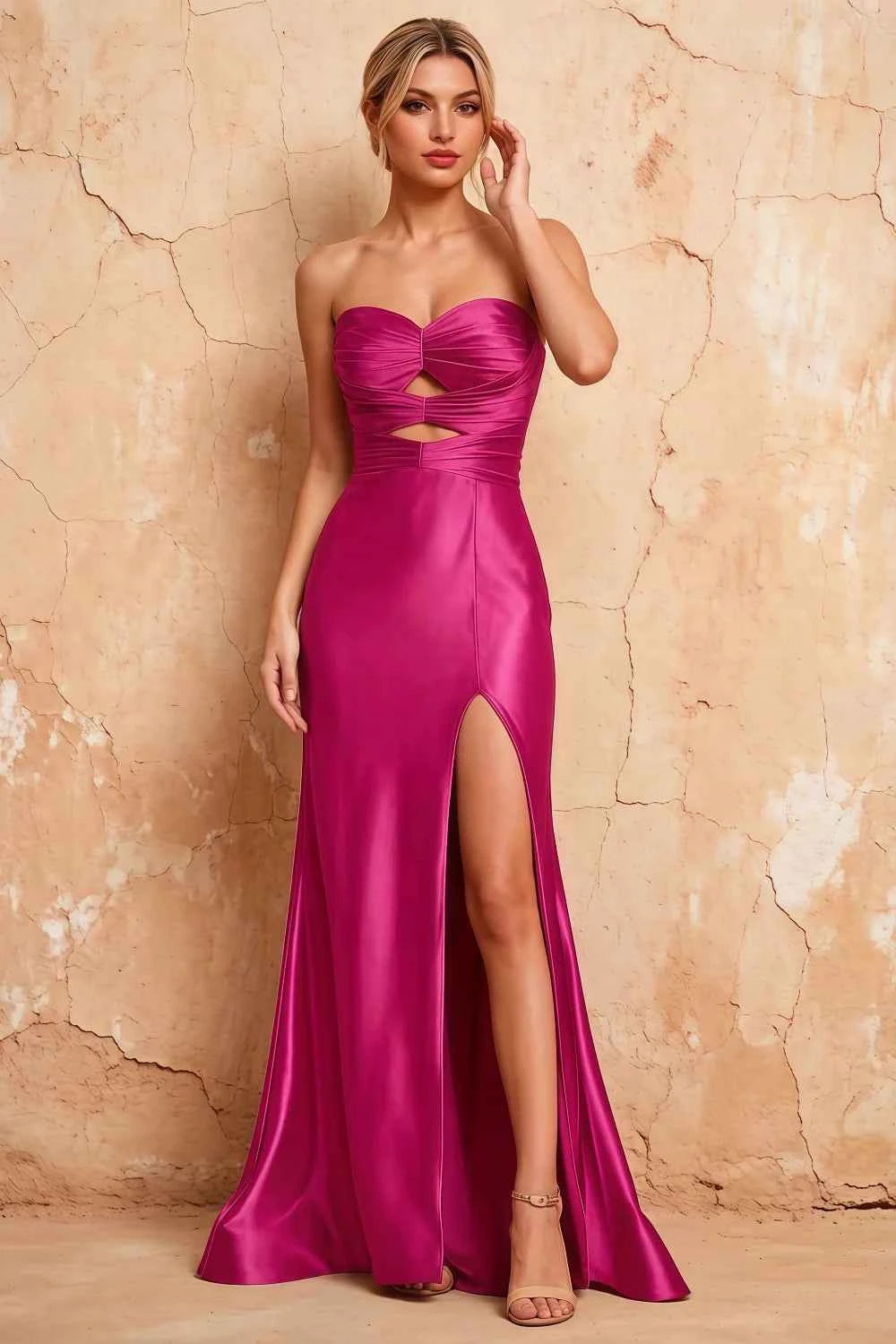 Karina Fuchsia Satin Cutout Mermaid Maxi Dress