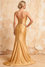 Karina Gold Satin Cutout Mermaid Maxi Dress