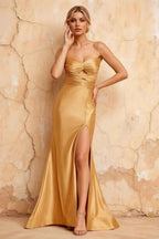 Karina Gold Satin Cutout Mermaid Maxi Dress