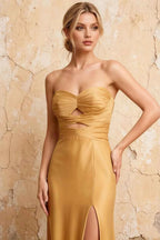 Karina Gold Satin Cutout Mermaid Maxi Dress