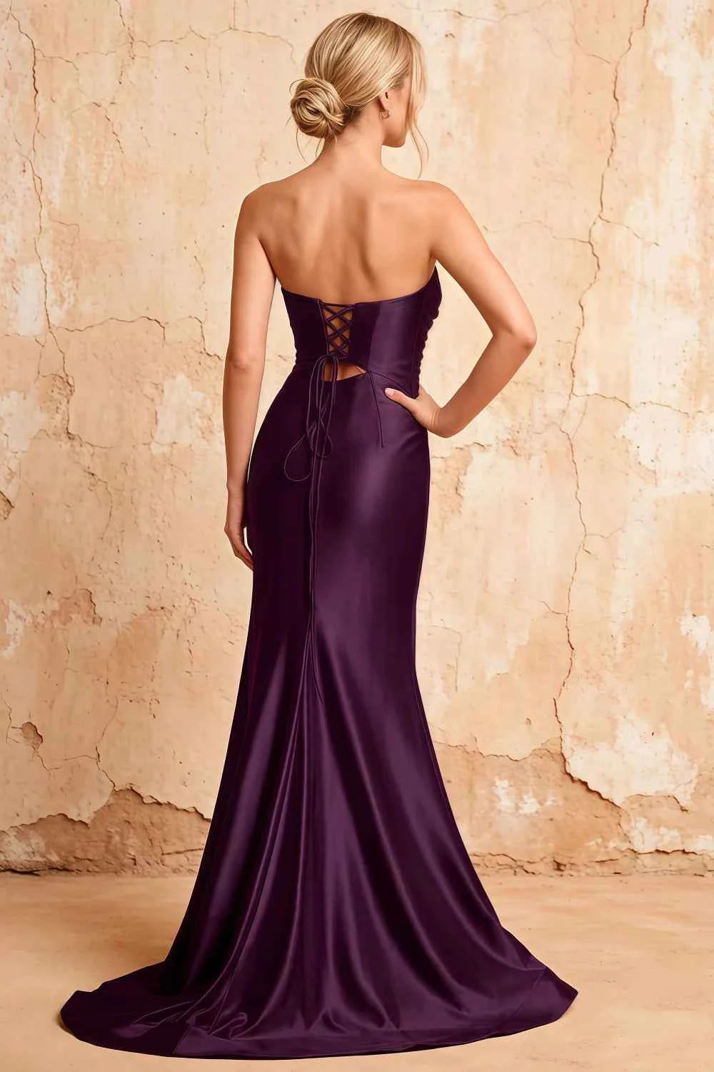 Karina Grape Satin Cutout Mermaid Maxi Dress