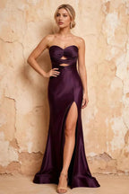 Karina Grape Satin Cutout Mermaid Maxi Dress