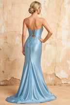 Karina Light Blue Satin Cutout Mermaid Maxi Dress