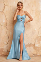 Karina Light Blue Satin Cutout Mermaid Maxi Dress