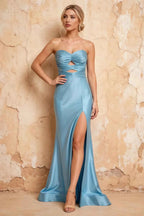 Karina Light Blue Satin Cutout Mermaid Maxi Dress
