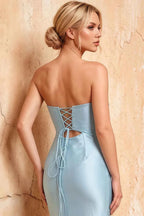 Karina Light Blue Satin Cutout Mermaid Maxi Dress
