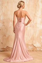 Karina Light Pink Satin Cutout Mermaid Maxi Dress