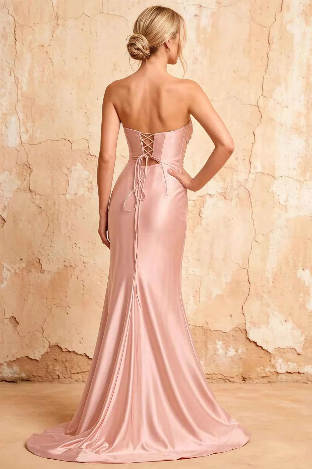Karina Light Pink Satin Cutout Mermaid Maxi Dress