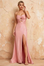 Karina Light Pink Satin Cutout Mermaid Maxi Dress