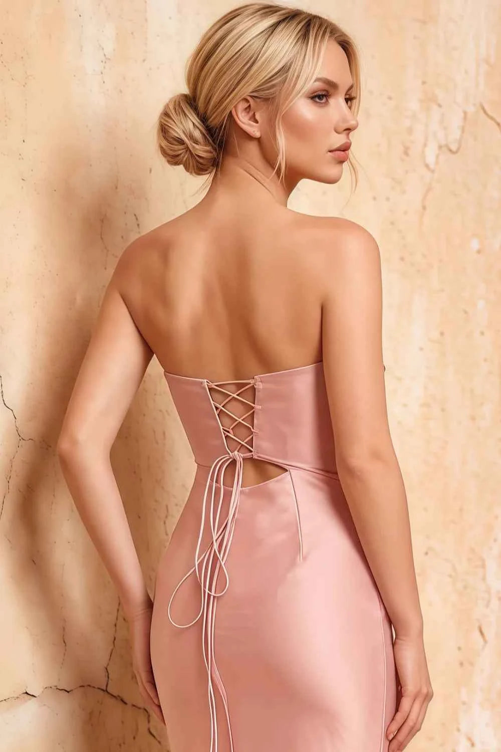 Karina Light Pink Satin Cutout Mermaid Maxi Dress