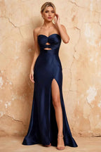 Karina Navy Blue Satin Cutout Mermaid Maxi Dress