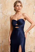 Karina Navy Blue Satin Cutout Mermaid Maxi Dress