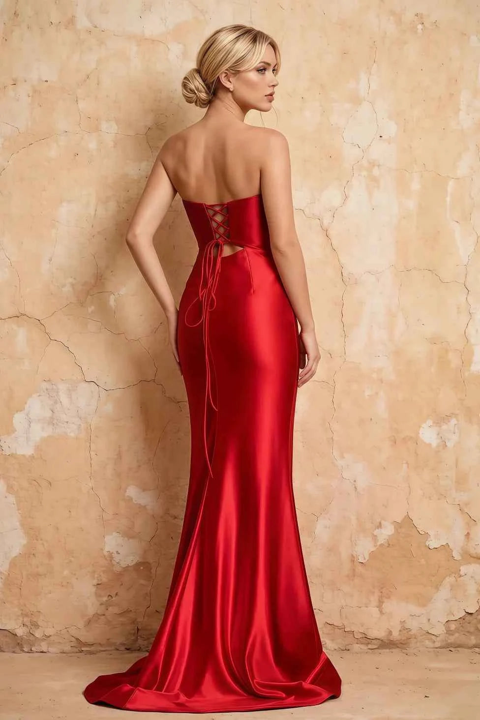 Karina Red Satin Cutout Mermaid Maxi Dress