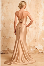 Karina Rose Gold Satin Cutout Mermaid Maxi Dress