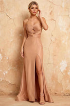 Karina Rose Gold Satin Cutout Mermaid Maxi Dress
