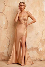 Karina Rose Gold Satin Cutout Mermaid Maxi Dress