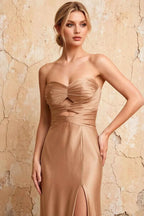 Karina Rose Gold Satin Cutout Mermaid Maxi Dress