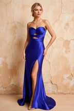 Karina Royal Blue Satin Cutout Mermaid Maxi Dress