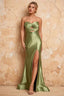 Karina Sage Green Satin Cutout Mermaid Maxi Dress