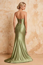 Karina Sage Green Satin Cutout Mermaid Maxi Dress