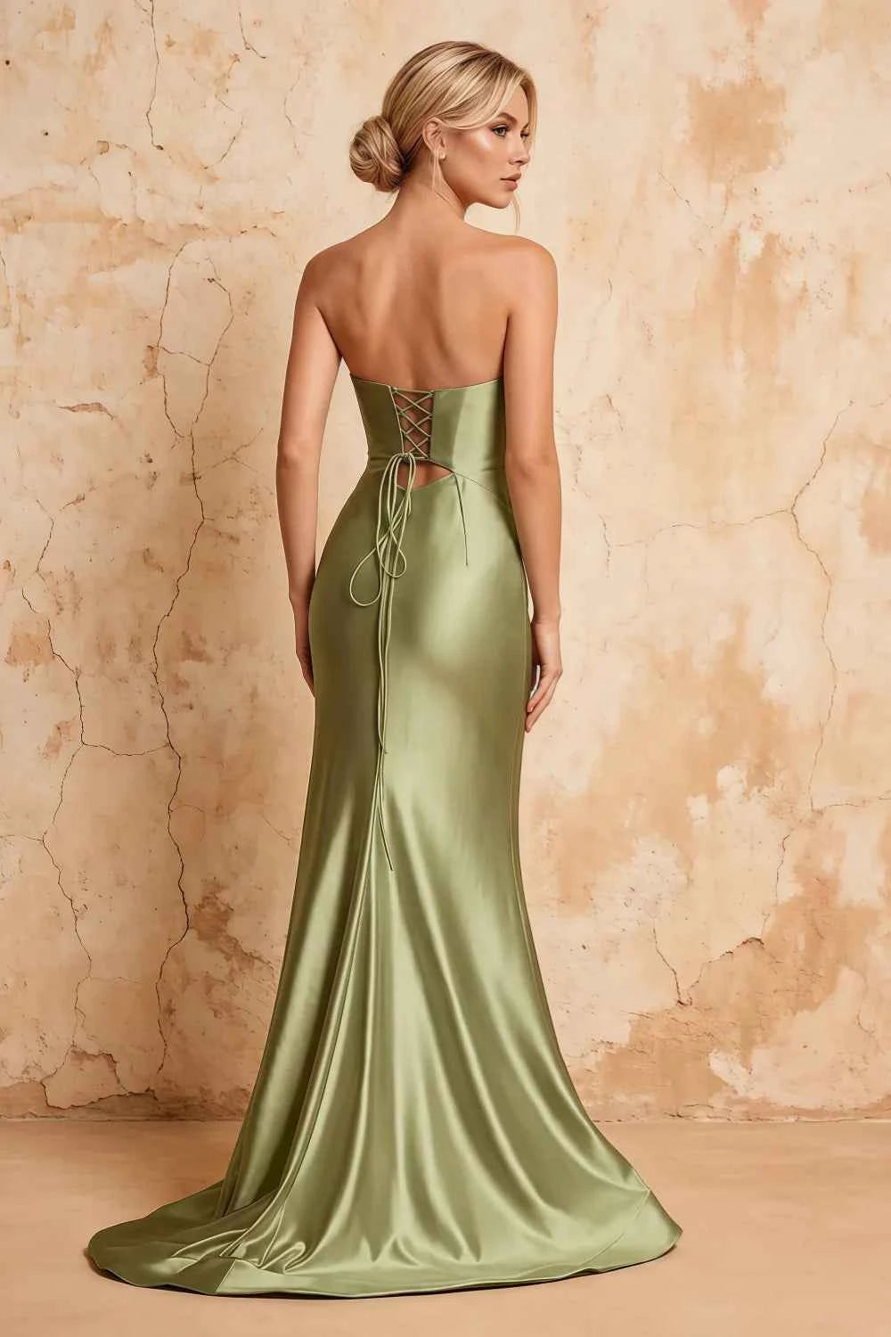 Karina Sage Green Satin Cutout Mermaid Maxi Dress