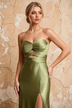 Karina Sage Green Satin Cutout Mermaid Maxi Dress