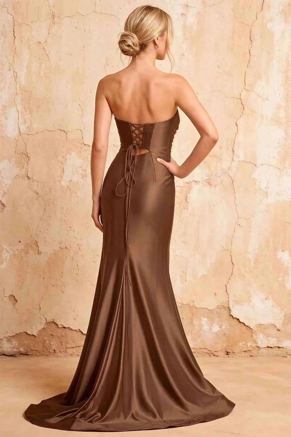 Karina Taupe Satin Cutout Mermaid Maxi Dress