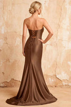 Karina Taupe Satin Cutout Mermaid Maxi Dress