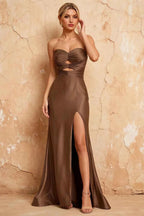 Karina Taupe Satin Cutout Mermaid Maxi Dress