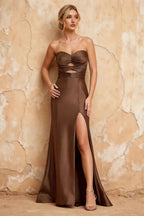 Karina Taupe Satin Cutout Mermaid Maxi Dress