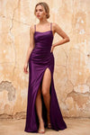 Kate Grape Satin Pleated Lace-Up Maxi Dress