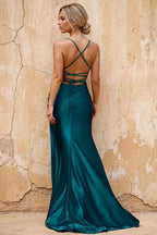 Kate Peacock Satin Pleated Lace-Up Maxi Dress
