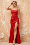 Kate Red Satin Pleated Lace-Up Maxi Dress