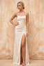 Kate White Satin Pleated Lace-Up Maxi Dress