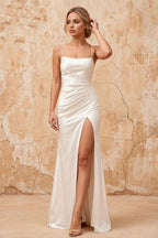 Kate White Satin Pleated Lace-Up Maxi Dress
