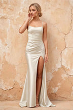 Kate White Satin Pleated Lace-Up Maxi Dress