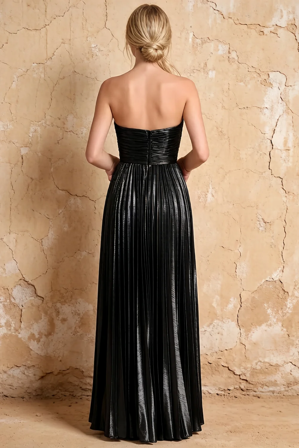 Katherine Black Metallic A-Line Strapless Cutout Maxi Dress