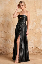 Katherine Black Metallic A-Line Strapless Cutout Maxi Dress
