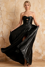 Katherine Black Metallic A-Line Strapless Cutout Maxi Dress
