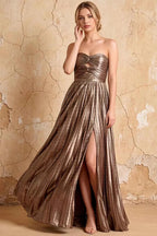 Katherine Bronze Metallic A-Line Strapless Cutout Maxi Dress