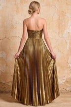 Katherine Golden Metallic A-Line Strapless Cutout Maxi Dress