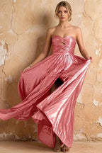 Katherine Pink Metallic A-Line Strapless Cutout Maxi Dress