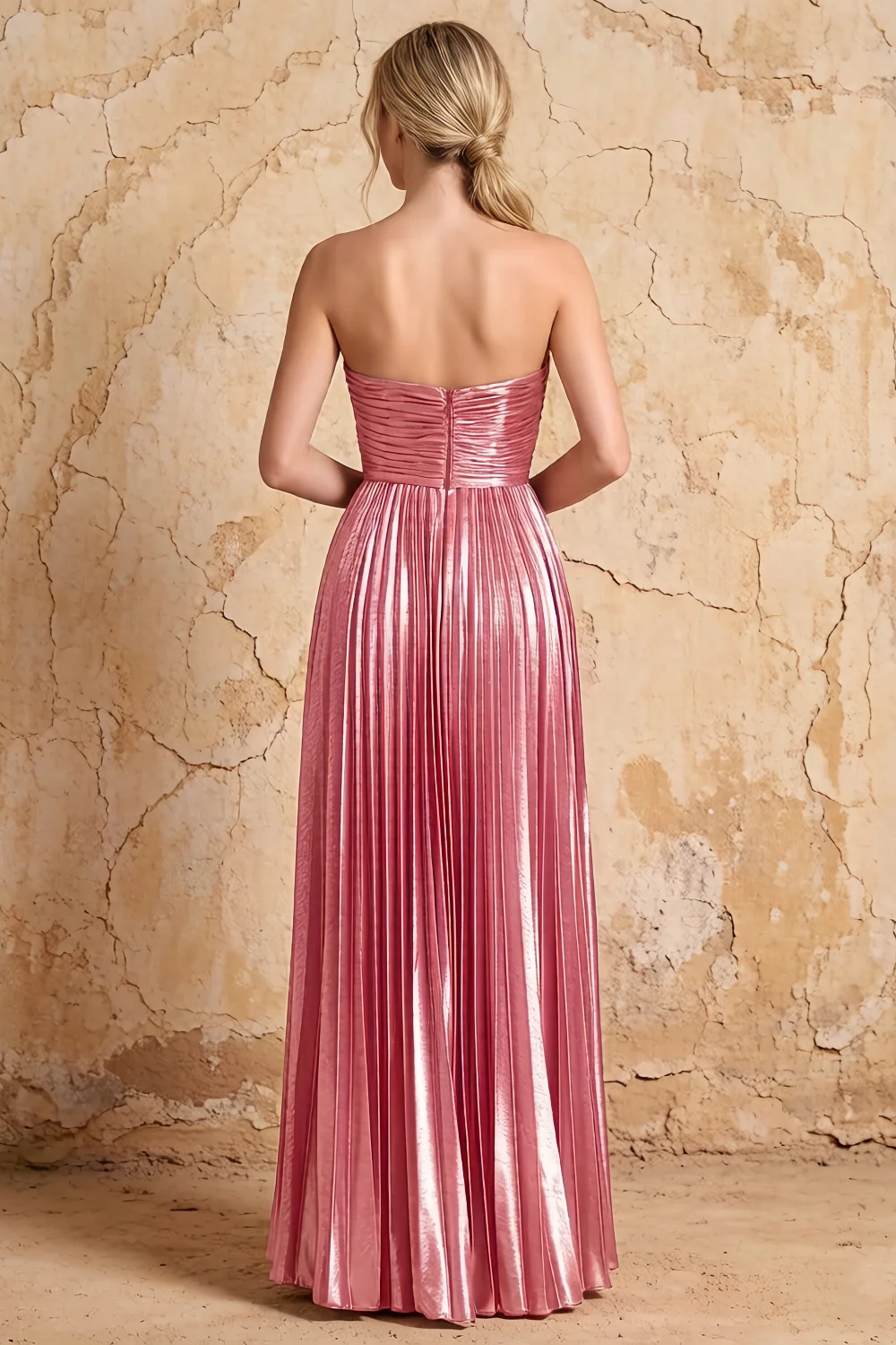 Katherine Pink Metallic A-Line Strapless Cutout Maxi Dress Secondary image