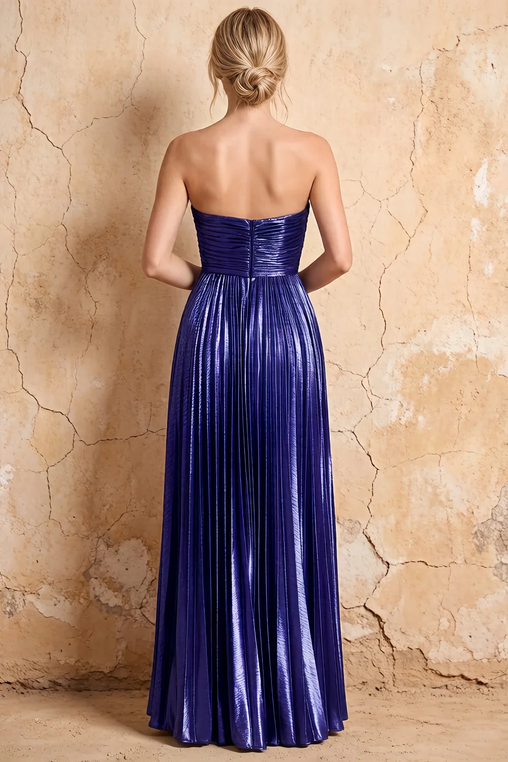Katherine Royal Blue Metallic A-Line Strapless Cutout Maxi Dress
