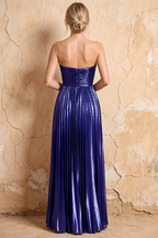Katherine Royal Blue Metallic A-Line Strapless Cutout Maxi Dress